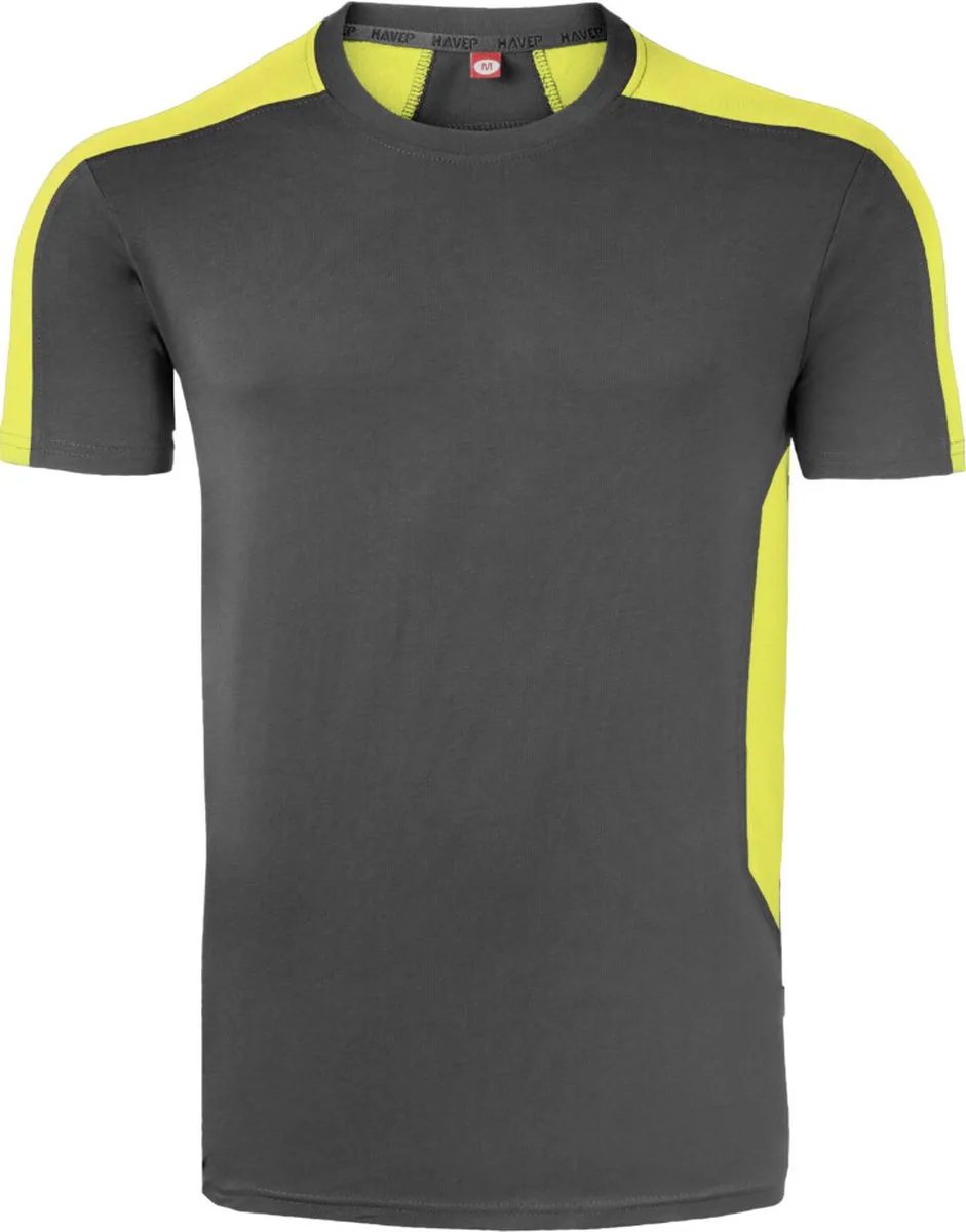 T-shirt Bicolor 10072 - Charcoal/Fluo Geel van HaVeP, Charcoal, Fluo Geel, L – productafbeelding