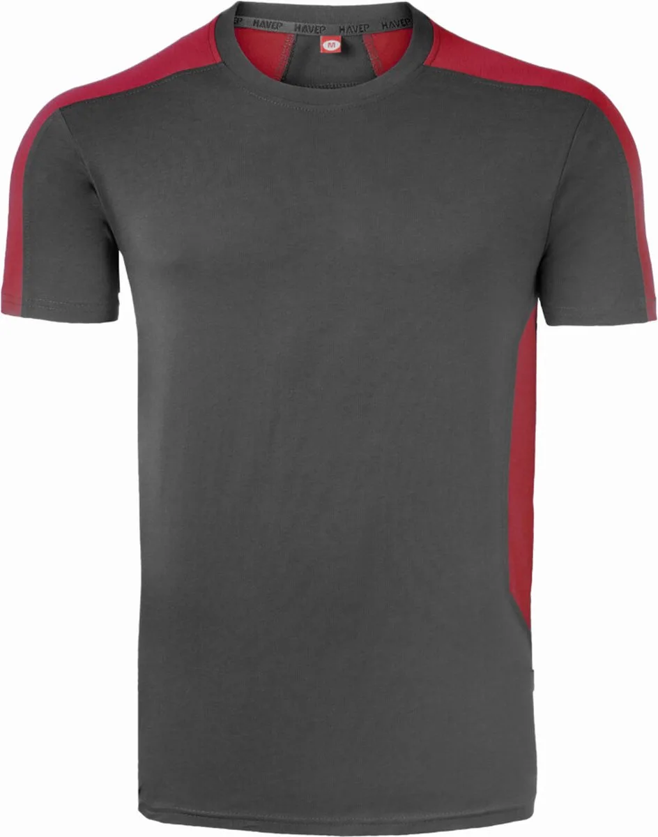 T-shirt Bicolor 10072 - Charcoal/Rood de HaVeP, Charcoal, Rouge, S – image du produit