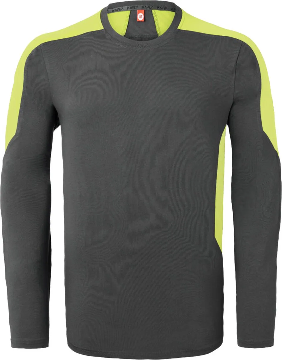 T-shirt lange mouw Bicolor 10073 - Charcoal/Fluo Geel de HaVeP, Charcoal, Fluo Geel, M – image du produit