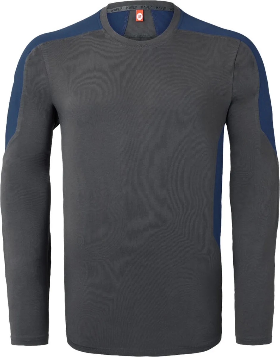 T-shirt lange mouw Bicolor 10073 - Charcoal/Indigo Blauw de HaVeP, Charcoal, Indigo Blauw, XXL – image du produit