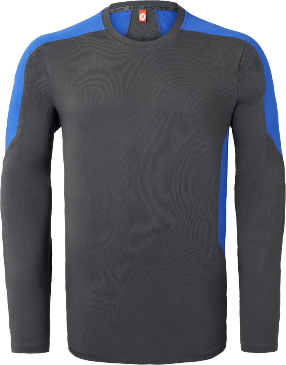 T-shirt lange mouw Bicolor 10073 - Charcoal/Korenblauw de HaVeP, Charcoal, Korenblauw, 3XL – image du produit