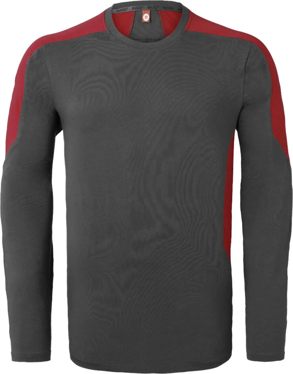 T-shirt lange mouw Bicolor 10073 - Charcoal/Rood by HaVeP, Charcoal, Red, L – product image