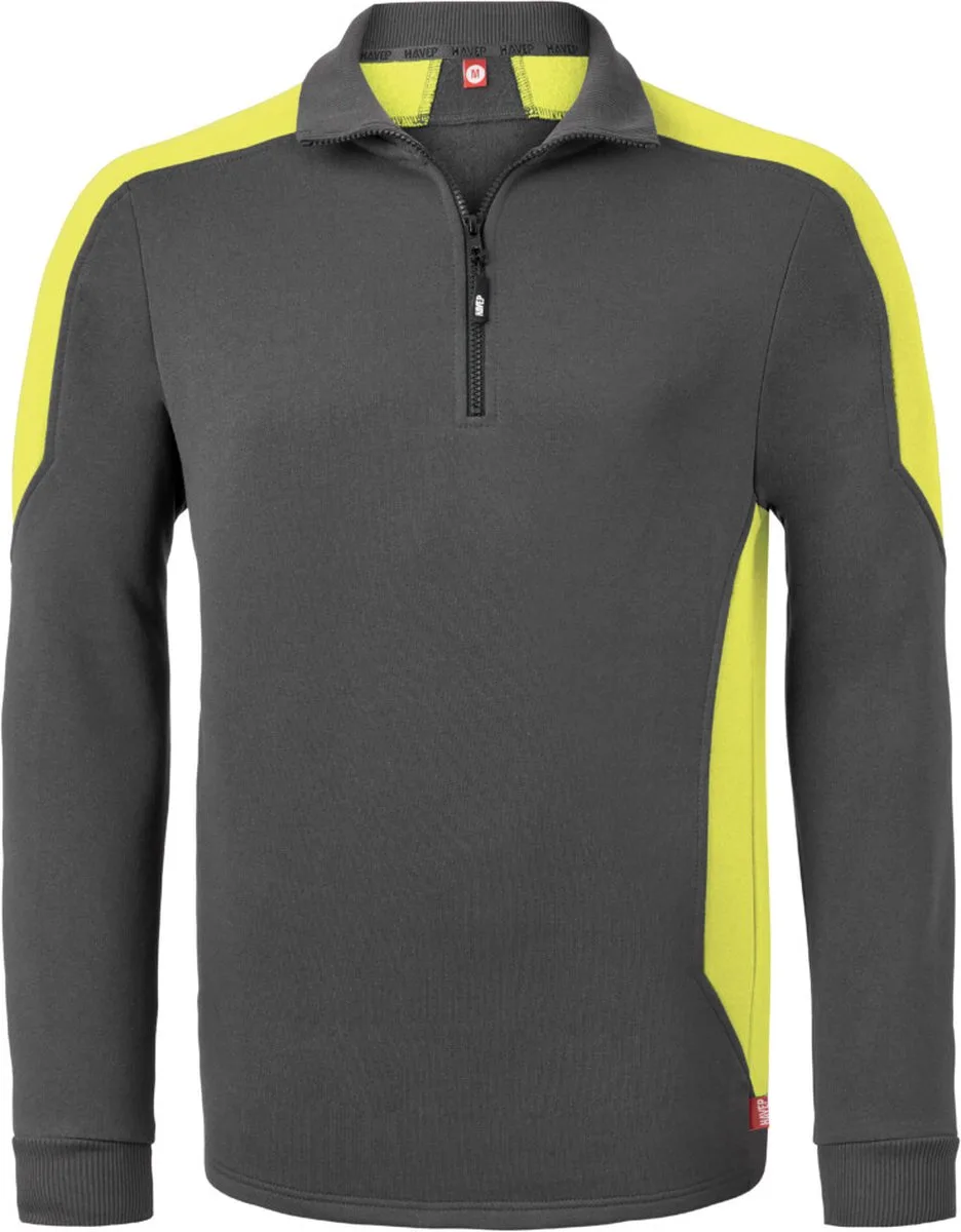Zipsweater Bicolor 10076 - Charcoal/Fluo Geel de HaVeP, Charcoal, Fluo Geel, L – image du produit
