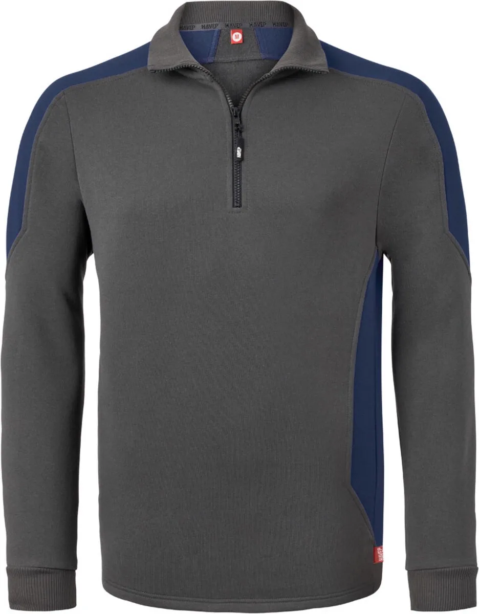 Zipsweater Bicolor 10076 - Charcoal/Indigo Blauw van HaVeP, Charcoal, Indigo Blauw, L – productafbeelding