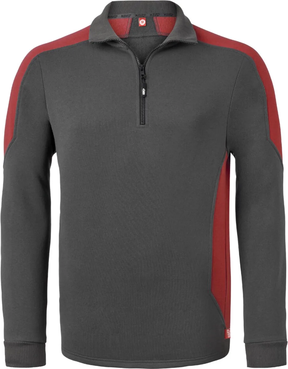Zipsweater Bicolor 10076 - Charcoal/Rood van HaVeP, Charcoal, Rood, XL – productafbeelding