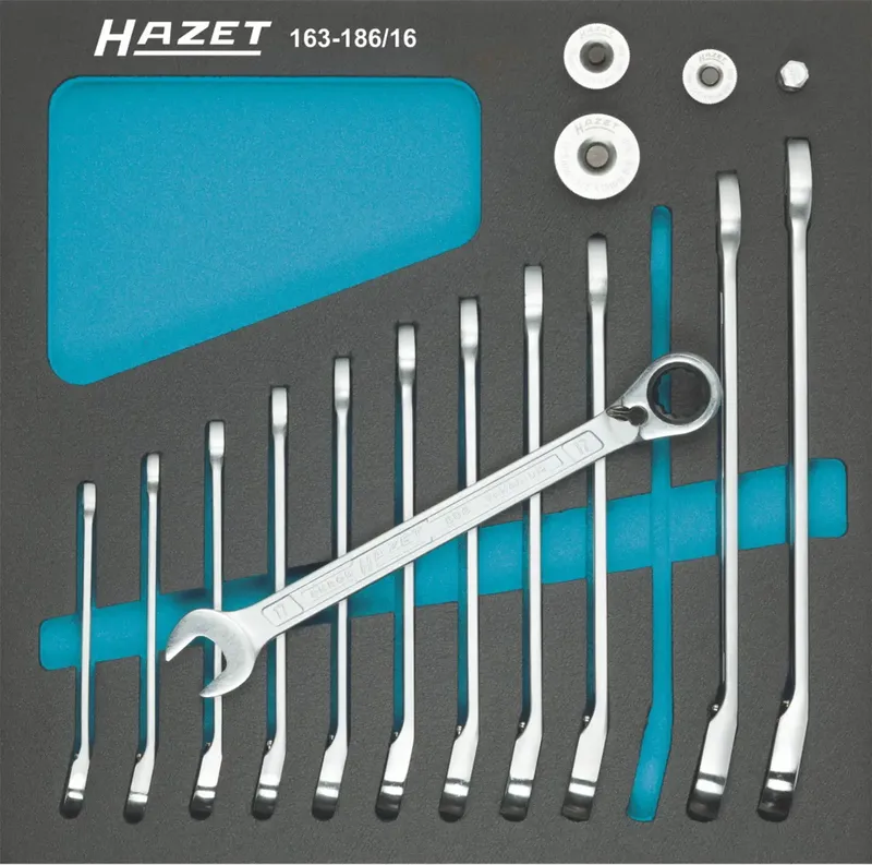 Hazet 163-186/16 Knarren-Ring-Maulschlüssel-Satz 12teilig Schlüsselweite (Metrisch) 8 - 19 mm fra Hazet – produktbillede