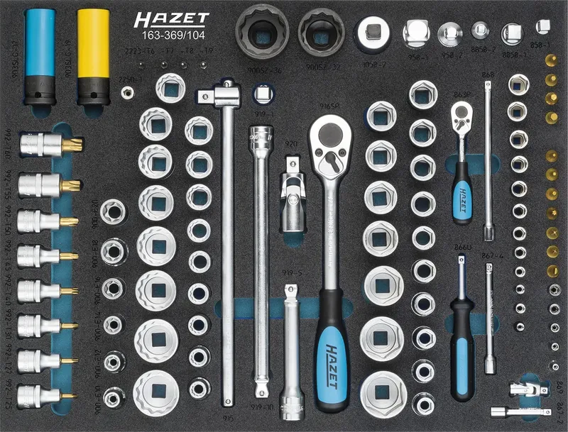 Hazet 163-369/104 Steckschlüsselsatz metrisch 3/4 (20 mm), 1/4 (6.3 mm), 1/2 (12.5 mm) 105teilig 163-369/104 van Hazet – productafbeelding