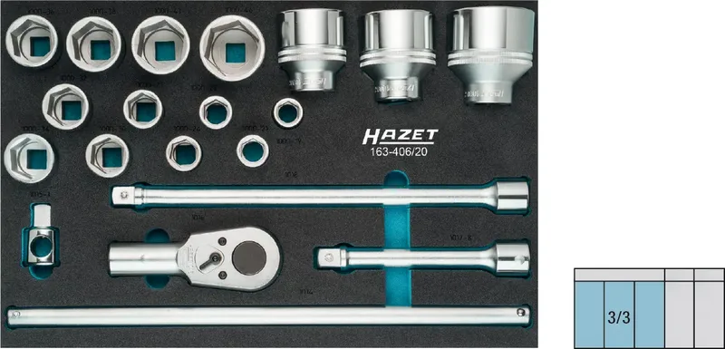 Hazet 163-Satz Jeu de clés à douille métrique 3/4 (20 mm) 20 pièces 163-406/20 de Hazet – image du produit