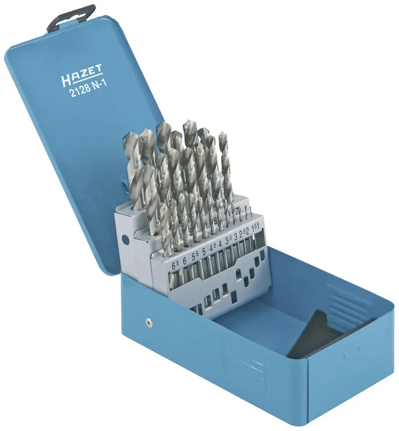 Hazet 2128N-1 HSS Spiralbohrer-Set 25teilig 1 mm, 1.5 mm, 2 mm, 2.5 mm, 3 mm, 3.5 mm, 4 mm, 4.5 mm, 5 mm, 5.5 mm, 6 mm, 6.5 mm, 7 mm, 7.5 mm, 8 mm, 8.5 mm, 9 de Hazet – image du produit