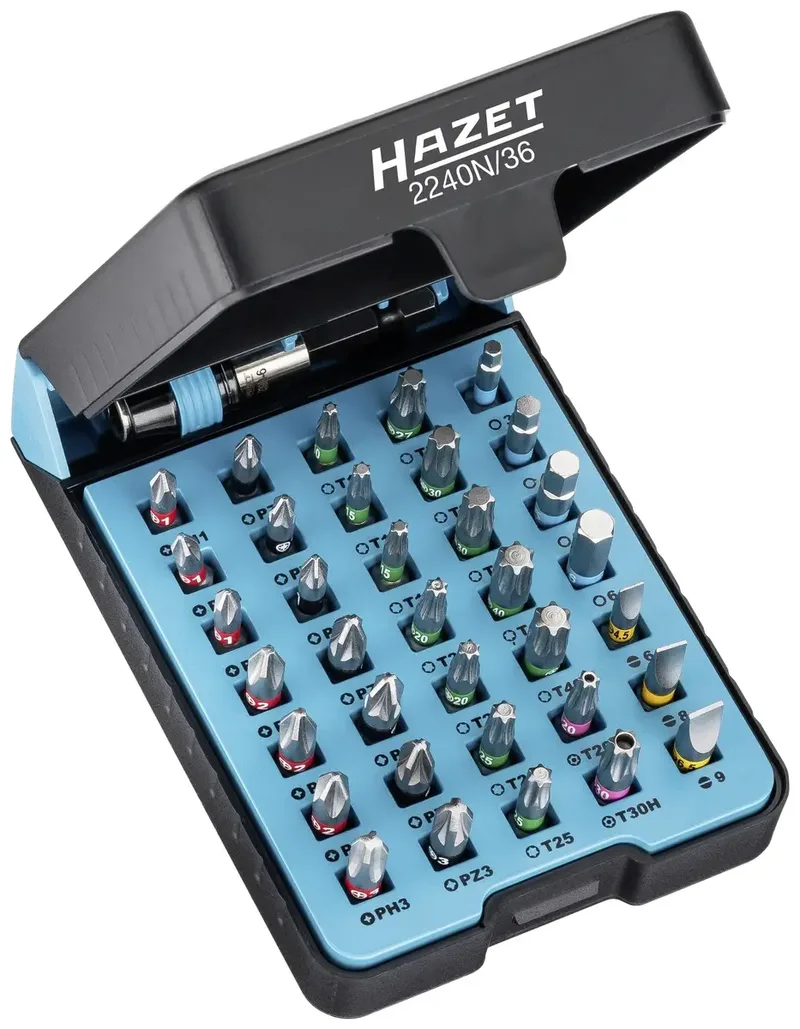 Hazet 2240N/36 Bit-Set 36teilig Pozidriv, Sechskant, 1/4 (6.3 mm), Kreuzschlitz Phillips, Tamper Resistant Torx, Innen-Sechskant, Innen-TORX, Schlitz de Hazet – image du produit