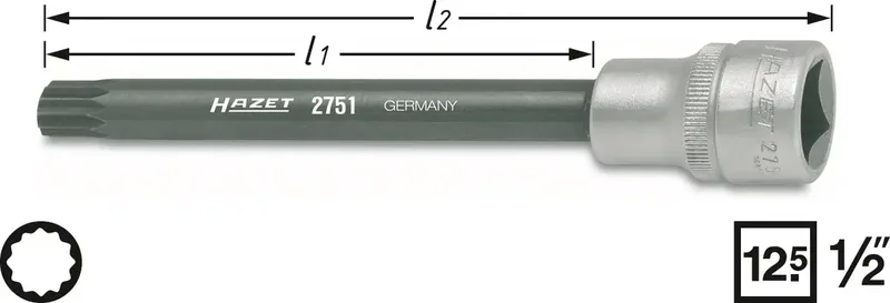 Hazet 2751 Steckschlüssel-Bit-Einsatz 1/2 (12.5 mm) 2751 de Hazet – image du produit