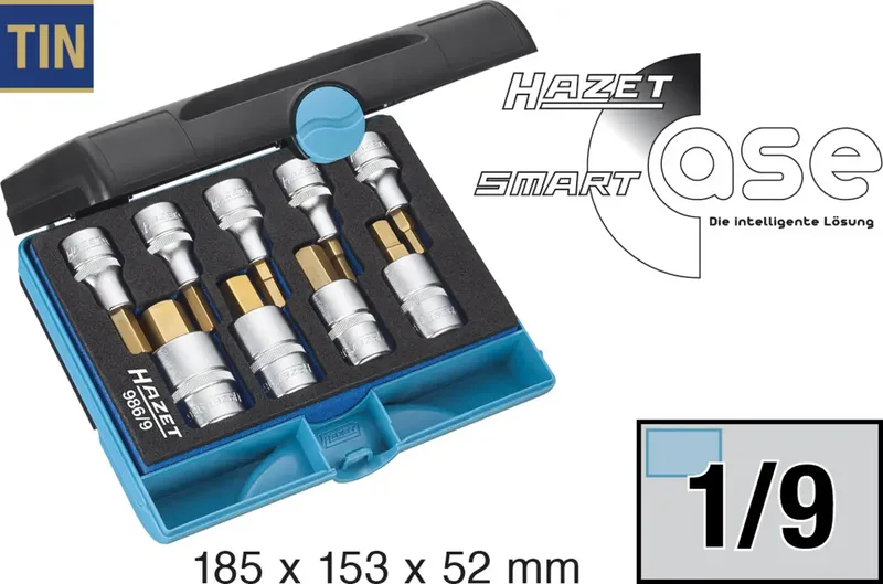 Hazet 986/9 / 986/9 N Steckschlüssel-Bit-Einsatz-Set 1/2 (12.5 mm) 9teilig 986/9 fra Hazet – produktbillede