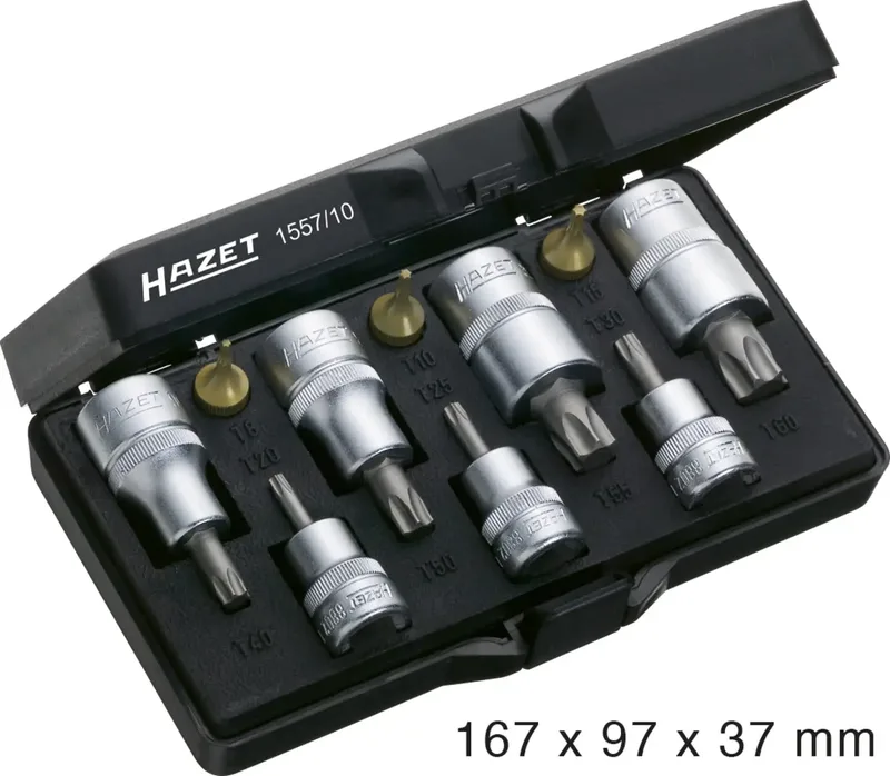 Steckschlüssel-Bit-Einsatz-Set 1/4 (6.3 mm), 1/2 (12.5 mm), 3/8 (10 mm) 10teilig 1557/10 von Hazet – Produktbild