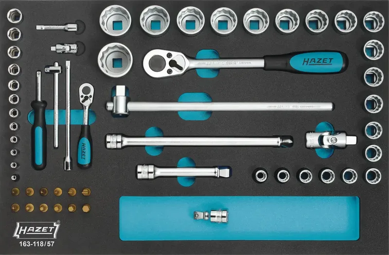 Steckschlüsselsatz metrisch 1/4 (6.3 mm), 1/2 (12.5 mm) 57teilig 163-118/57 de Hazet – image du produit