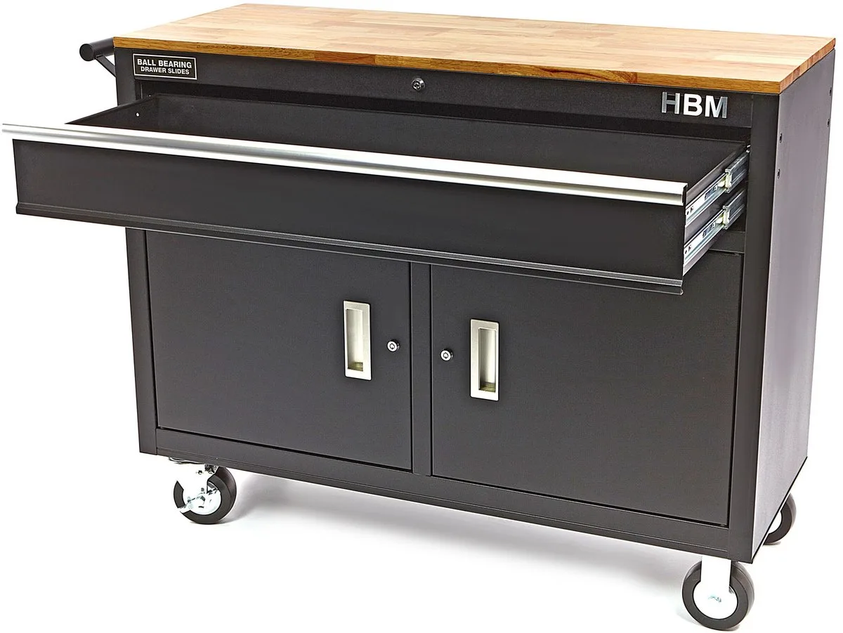 117 cm. Professionele Verrijdbare Gereedschapswagen / Werkbank van HBM, Zwart – productafbeelding