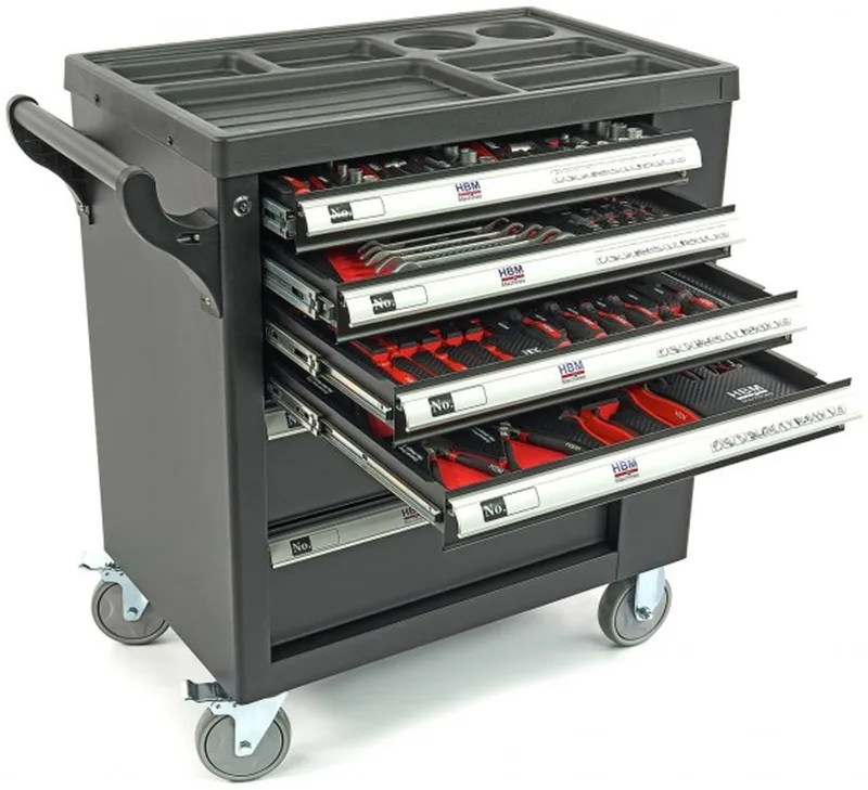154 Delige Premium Gevulde gereedschapswagen Met Deur en Carbon Inlays von HBM, Schwarz – Produktbild