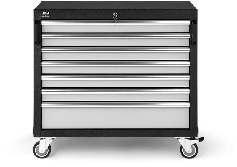 brede professionele gereedschapswagen 7 laden met slot, 4 wielen, 90x45x90 cm, 400 kg draagvermogen från HBM, Neutraal – produktbild