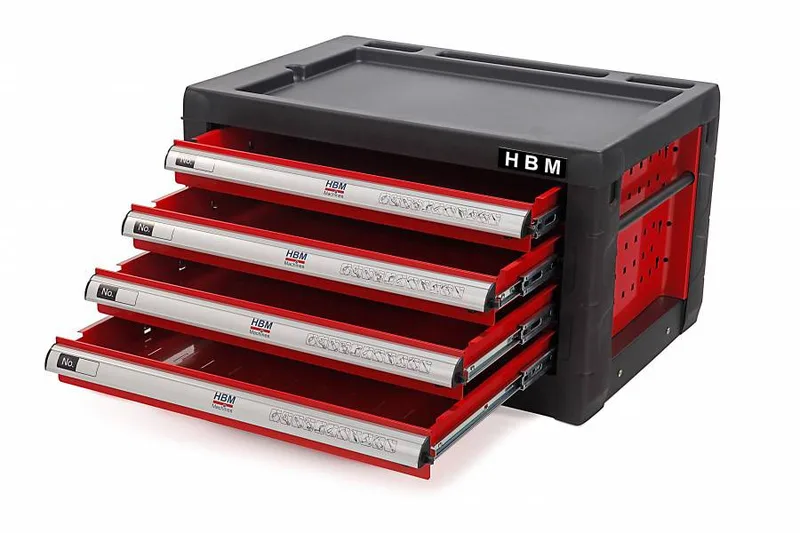 Gereedschapskist / opzetkist 4 laden ROOD van HBM – productafbeelding