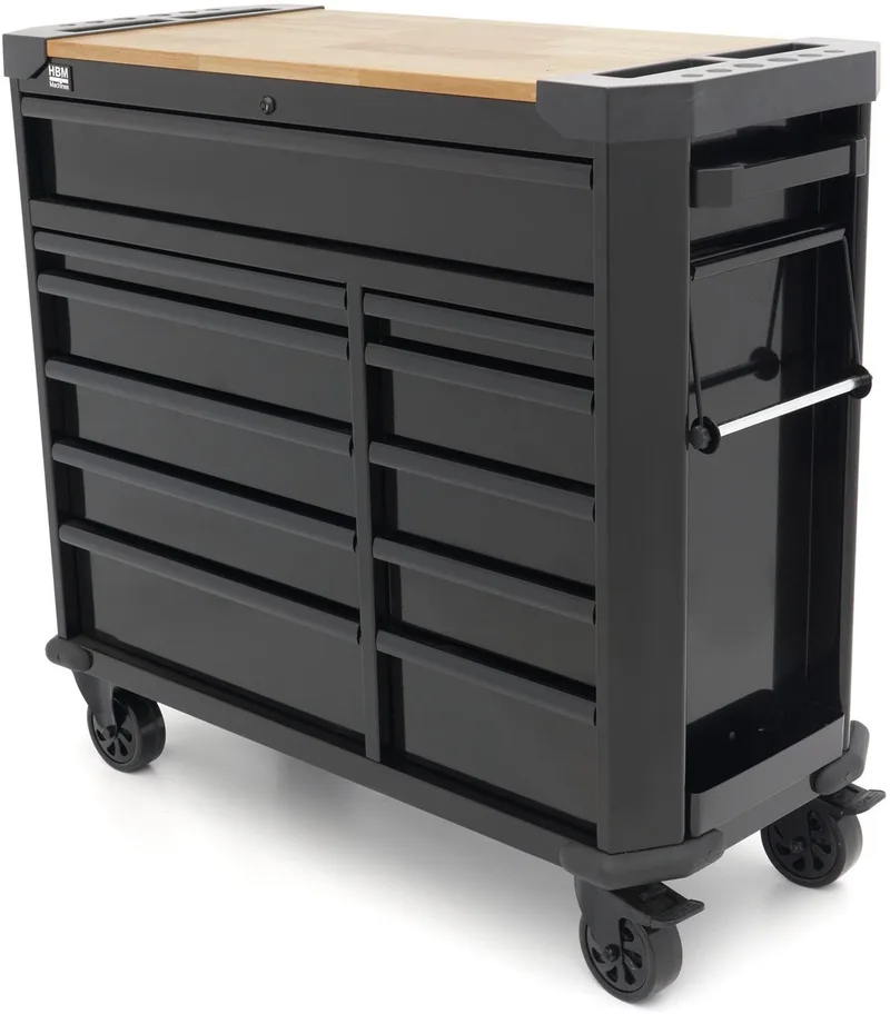 gereedschapswagen 11 laden 109 cm zwart met slot, werkblad, 4 wielen, 400 kg de HBM, Neutraal – image du produit
