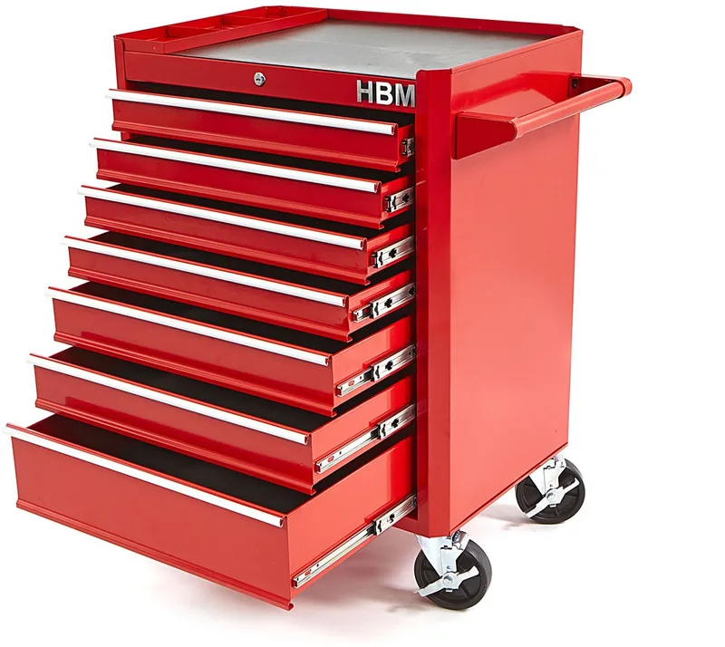 gereedschapswagen 7 laden 66 cm rood met slot, 300 kg, 4 wielen fra HBM, Neutraal – produktbillede