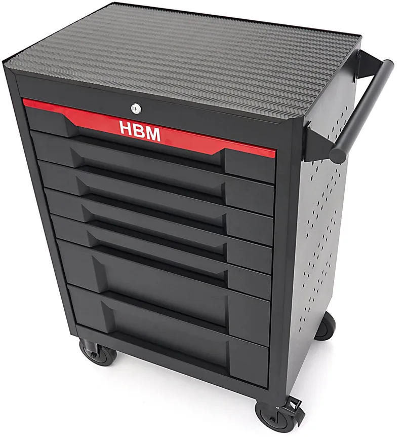 gereedschapswagen 7 laden 68 cm zwart met werkblad, slot en 4 wielen, draagvermogen 300 kg de HBM, Neutraal – image du produit