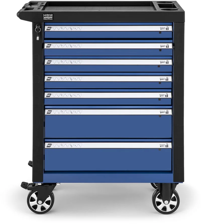 gereedschapswagen 7 laden, 76,5 cm, slot, 4 wielen, max. belasting 190 kg de HBM, Bleu – image du produit