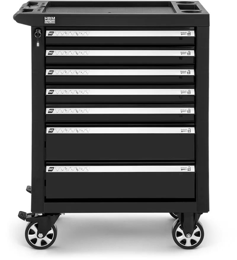 gereedschapswagen 7 laden, 76,5 cm, zwart, 4 wielen, max. 190 kg de HBM, Neutraal – image du produit