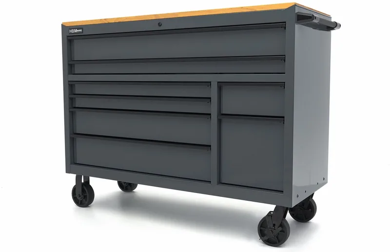 gereedschapswagen 8 laden 142 cm grijs verrijdbaar 350 kg metalen behuizing hout werkblad fra HBM, Neutraal – produktbillede