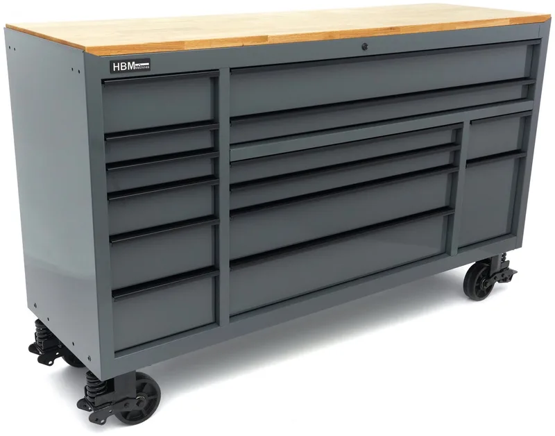 gereedschapswagen verrijdbaar, 14 laden, 181,5 cm, grijs, max. belasting 450 kg fra HBM, Neutraal – produktbillede