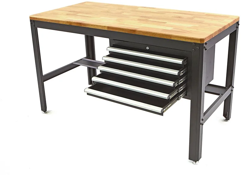 HBM 156 cm Professionele Werkbank met 5 Laden en Houten Werkblad Zwart van HBM – productafbeelding