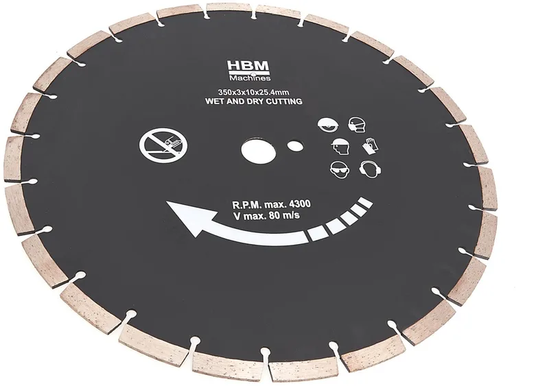 HBM 350 mm zaagblad voor Profi 350 mm muurzaag/betonzaag, watergekoeld, 2600W, 3 mm, 25,4 mm, voor beton en steen de HBM – image du produit