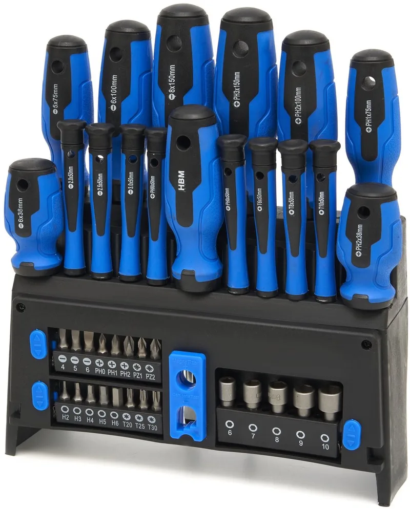 HBM 39-delige schroevendraaier-, bit- en dopsleutelset - Sleufkop, Hex, Philips, Pozidriv, Torx, Bithouder by HBM, Neutraal – product image