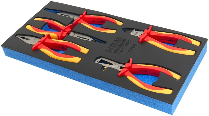 HBM 5-delige professionele VDE tangenset - combinatietang, zijsnijtang, naaldneus- en draadafstriptang met inlay de HBM, Neutraal – image du produit