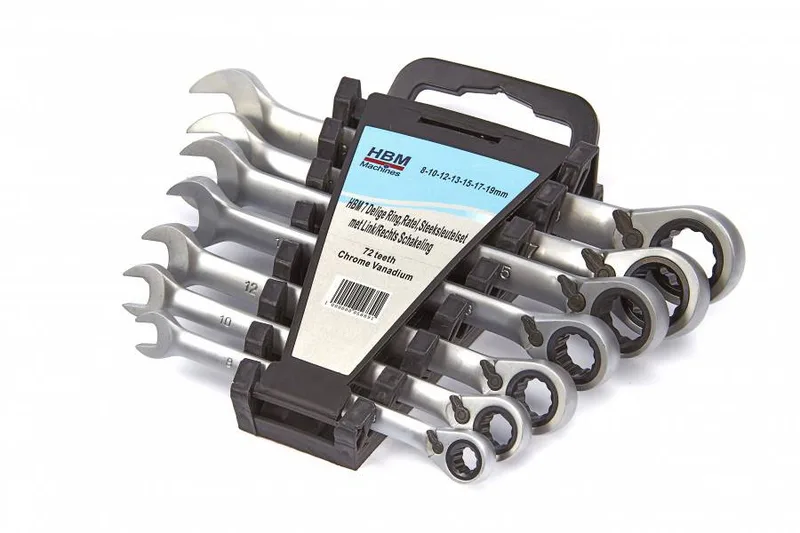 HBM 7-delige ring,ratel,steeksleutelset, gekantelde kop, LINKS/RECHTS by HBM – product image