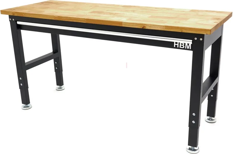 in hoogte verstelbare werkbank met massief houten werkblad en lade 152 cm de HBM – image du produit