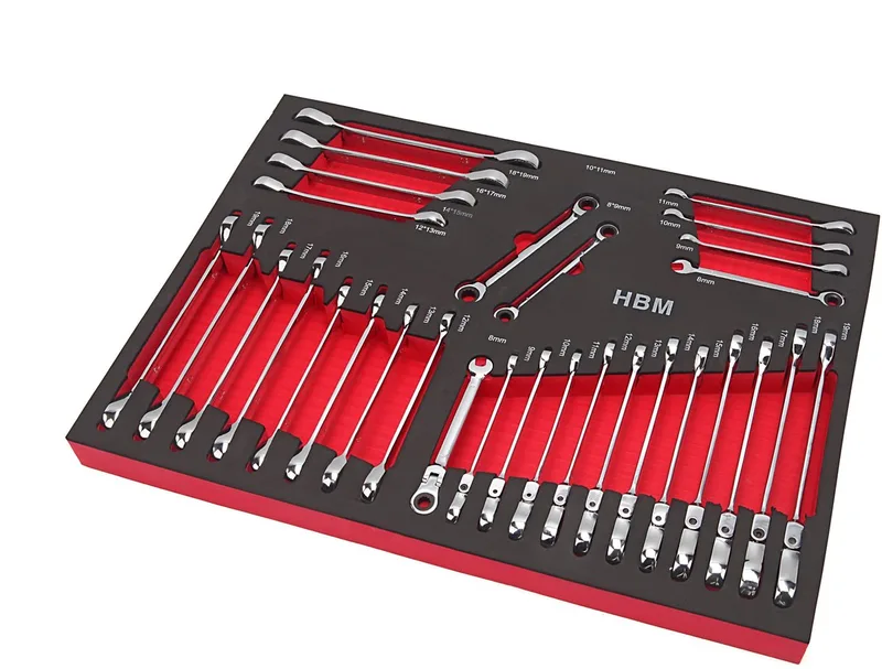Professionele 30 Delige Ring / Ratel / Steeksleutelset Foam Inlay voor HBM Gereedschapswagen van HBM, Neutraal – productafbeelding
