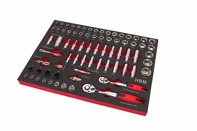 PROFI 74-delige 3/8", 1/2" doppenset FOAM inlay by HBM – product image