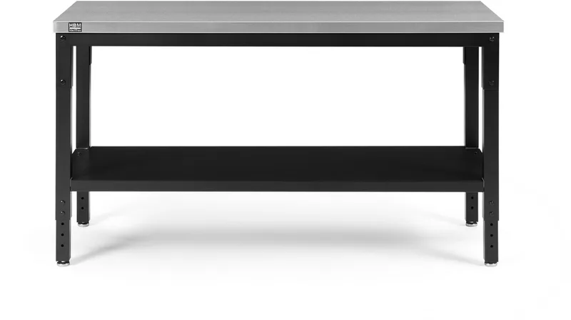 RVS werkbank 152 cm x 61 cm, hoogte 91,1 cm, draaggewicht 150 kg fra HBM, Sort – produktbillede