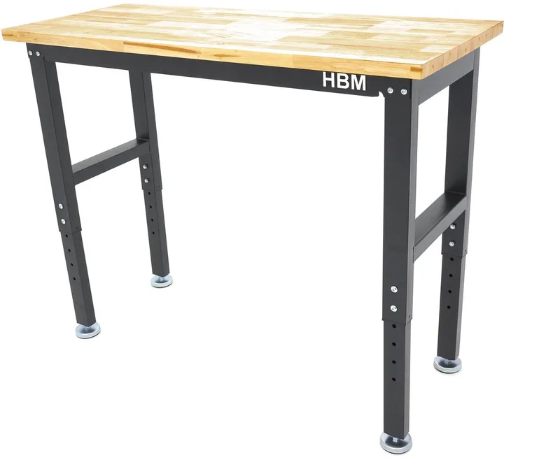 werkbank met massief houten blad, in hoogte verstelbaar, 122 cm von HBM – Produktbild