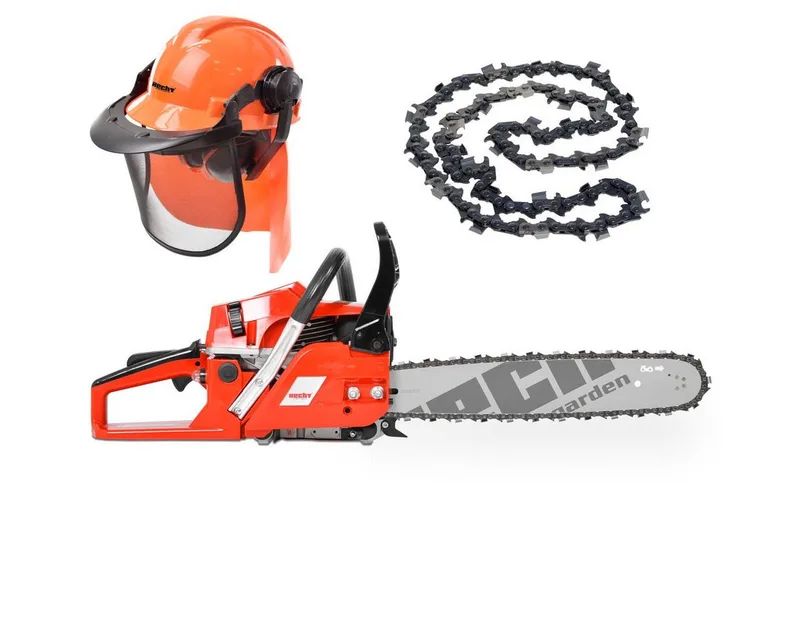 Benzin-Kettensäge Motorsäge 45 Set mit Helm und Ersatzkette, 47 cm Schwertlänge, 2,7 PS, 40cm Schnittlänge van Hecht, Rood – productafbeelding 1 van 5