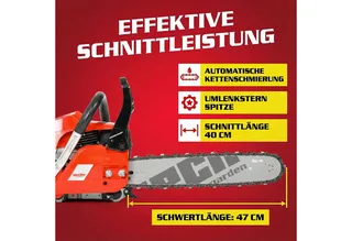 Benzin-Kettensäge Motorsäge 45 Set mit Helm und Ersatzkette, 47 cm Schwertlänge, 2,7 PS, 40cm Schnittlänge van Hecht, Rood – productafbeelding 5 van 5