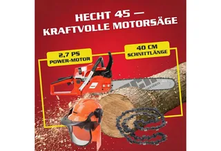 Benzin-Kettensäge Motorsäge 45 Set mit Helm und Ersatzkette, 47 cm Schwertlänge, 2,7 PS, 40cm Schnittlänge van Hecht, Rood – productafbeelding 2 van 5