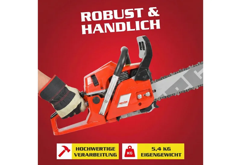 Benzin-Kettensäge Motorsäge 45 Set mit Helm und Ersatzkette, 47 cm Schwertlänge, 2,7 PS, 40cm Schnittlänge van Hecht, Rood – productafbeelding 4 van 5