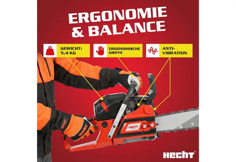 Benzin-Kettensäge Motorsäge 62, 2,9kW / 4PS, Baumkralle, 25Q72E, 50 cm Schwertlänge, 0,325´´, Umlenkstern, 45 cm Schnittlänge, 5,4 kg van Hecht, Rood – productafbeelding 5 van 5