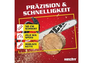 Benzin-Kettensäge Motorsäge 62, 2,9kW / 4PS, Baumkralle, 25Q72E, 50 cm Schwertlänge, 0,325´´, Umlenkstern, 45 cm Schnittlänge, 5,4 kg van Hecht, Rood – productafbeelding 4 van 5