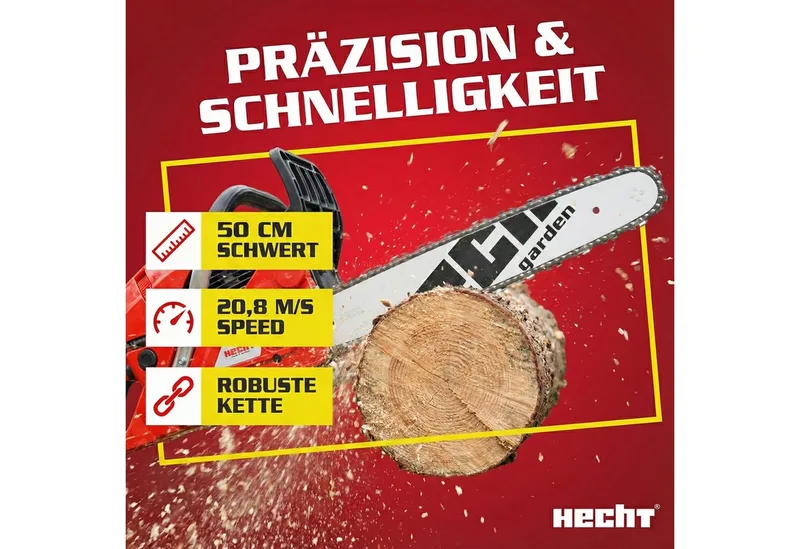 Benzin-Kettensäge Motorsäge 62, 2,9kW / 4PS, Baumkralle, 25Q72E, 50 cm Schwertlänge, 0,325´´, Umlenkstern, 45 cm Schnittlänge, 5,4 kg van Hecht, Rood – productafbeelding 4 van 5