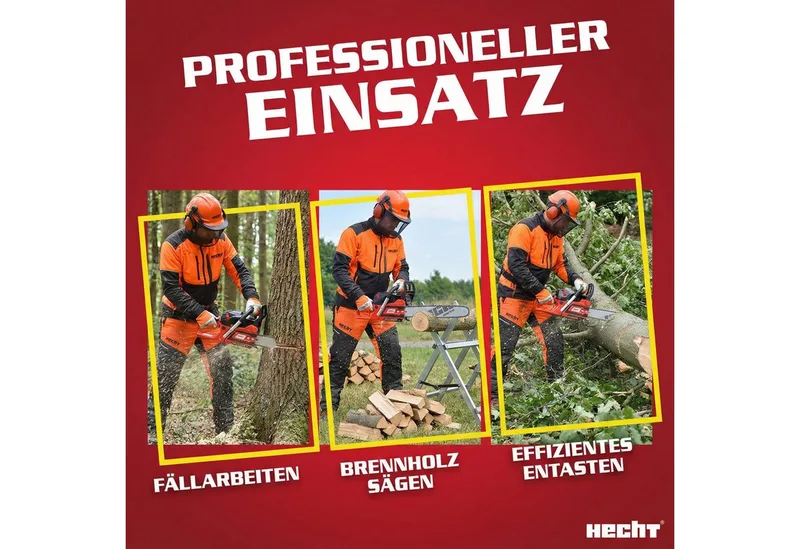 Benzin-Kettensäge Motorsäge 62, 2,9kW / 4PS, Baumkralle, 25Q72E, 50 cm Schwertlänge, 0,325´´, Umlenkstern, 45 cm Schnittlänge, 5,4 kg van Hecht, Rood – productafbeelding 3 van 5