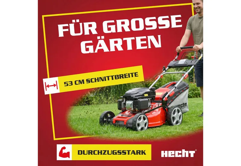 Benzinrasenmäher 554 SXE 5in1 mit Radantrieb Elektrostart, 53 cm Schnittbreite, Mulchkit, 6,5 PS van Hecht, Rood – productafbeelding 5 van 5