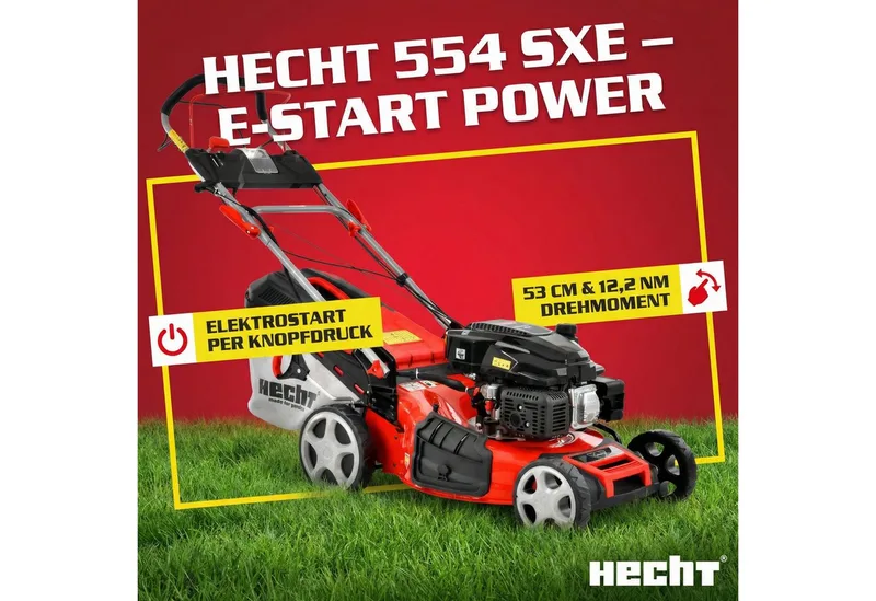 Benzinrasenmäher 554 SXE 5in1 mit Radantrieb Elektrostart, 53 cm Schnittbreite, Mulchkit, 6,5 PS van Hecht, Rood – productafbeelding 2 van 5