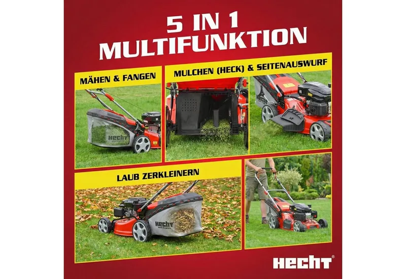 Benzinrasenmäher 554 SXE 5in1 mit Radantrieb Elektrostart, 53 cm Schnittbreite, Mulchkit, 6,5 PS van Hecht, Rood – productafbeelding 3 van 5